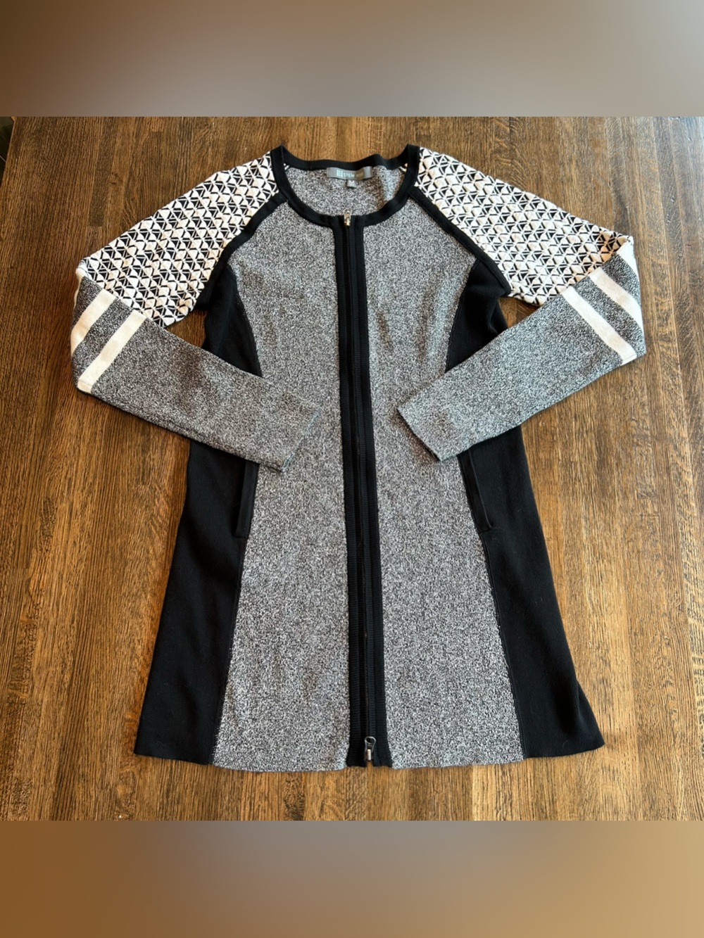 Title Nine Assassin Full Zip Tunic Sweater Dress Black Gray Size M